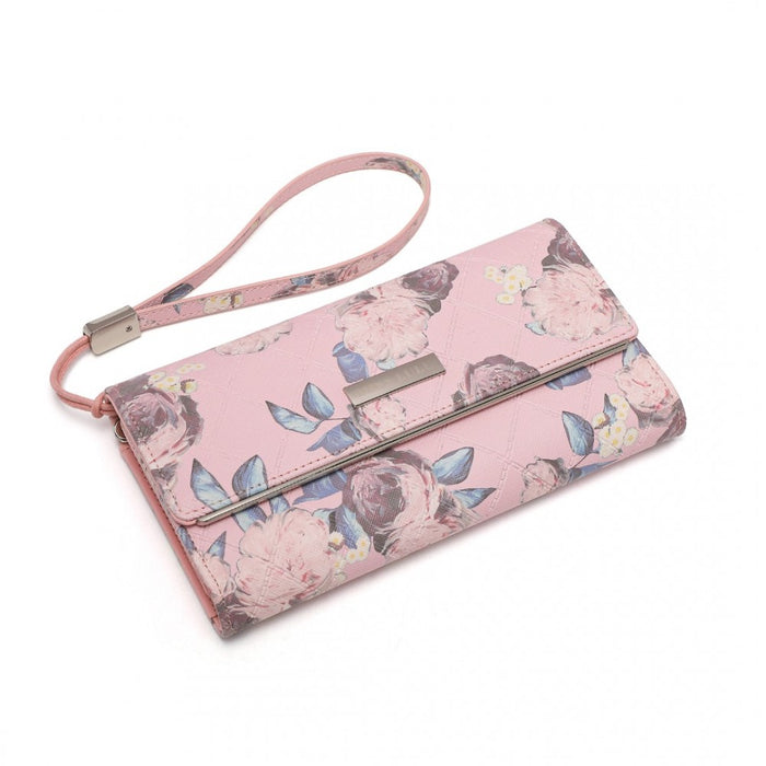 Women's Flower Printed PU Leather Long Purse – Pink