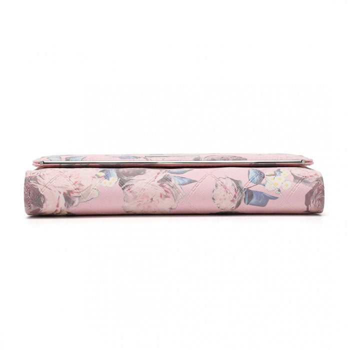 Women's Flower Printed PU Leather Long Purse – Pink