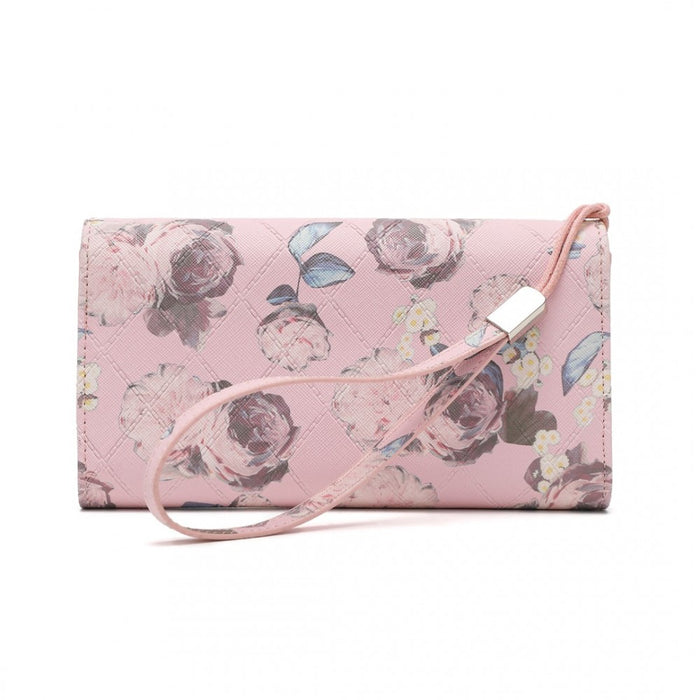 Women's Flower Printed PU Leather Long Purse – Pink