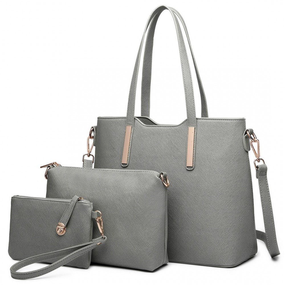 3-Piece Tote Shoulder Bag and Clutch – Dark Grey