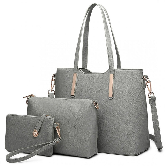 3-Piece Tote Shoulder Bag and Clutch – Dark Grey