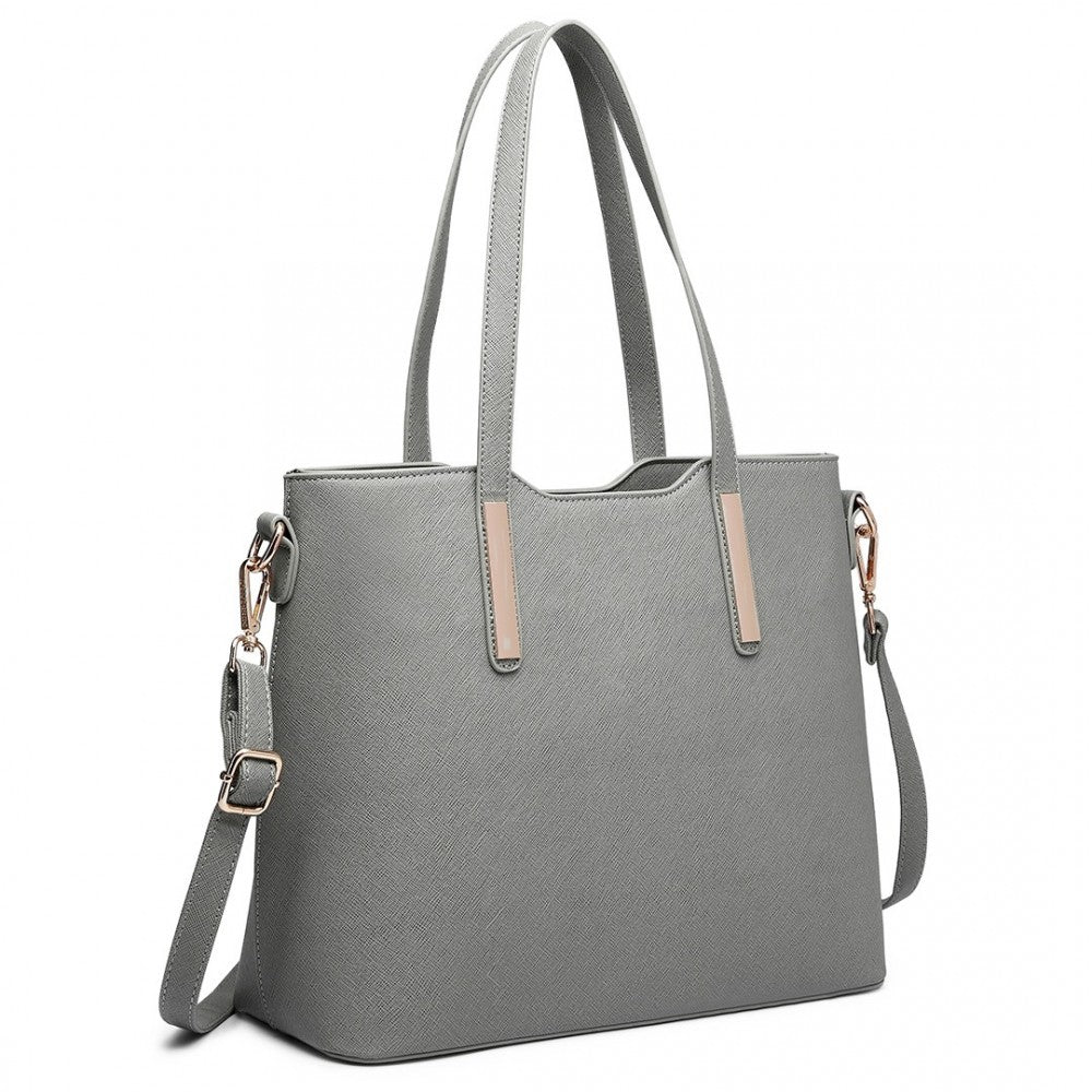 3-Piece Tote Shoulder Bag and Clutch – Dark Grey