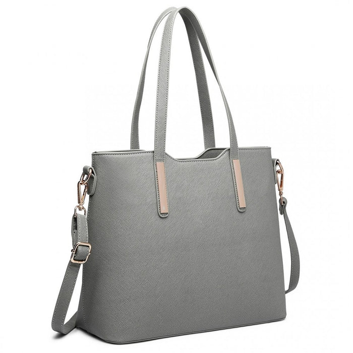 3-Piece Tote Shoulder Bag and Clutch – Dark Grey