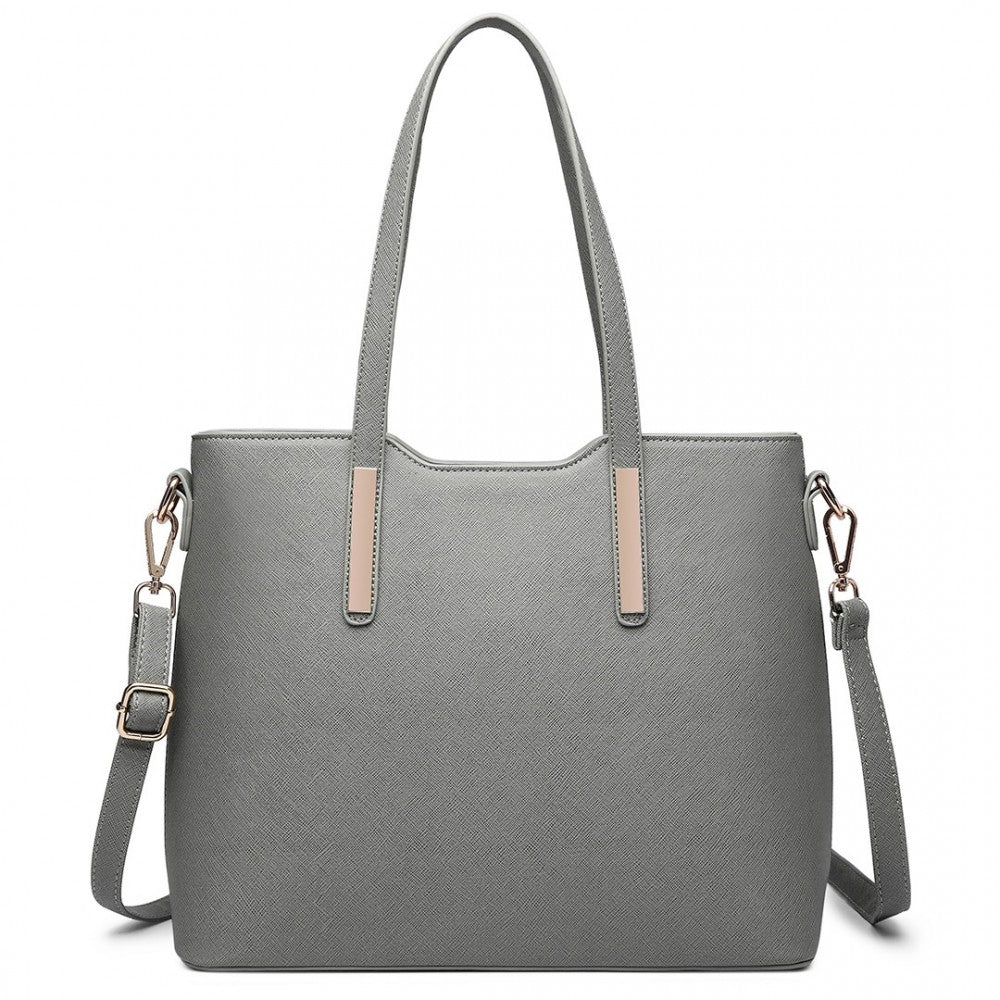 3-Piece Tote Shoulder Bag and Clutch – Dark Grey