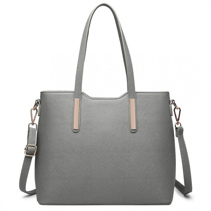 3-Piece Tote Shoulder Bag and Clutch – Dark Grey