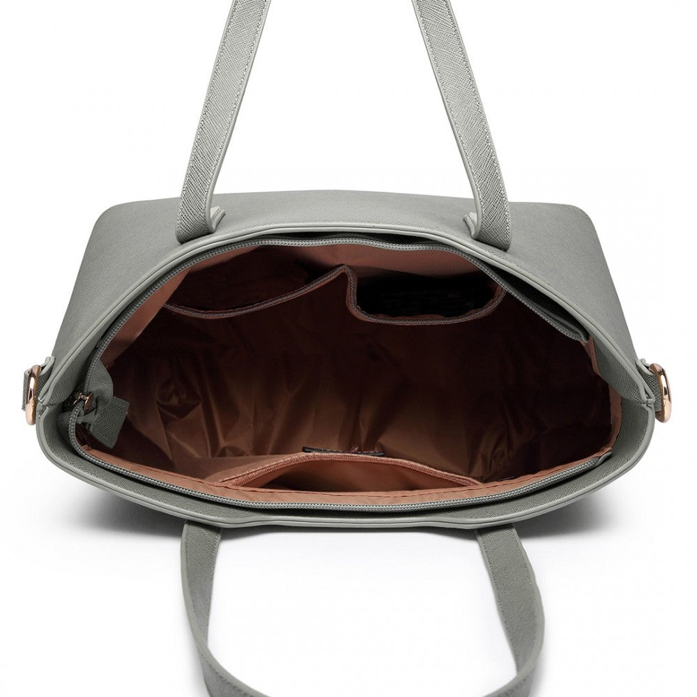 3-Piece Tote Shoulder Bag and Clutch – Dark Grey
