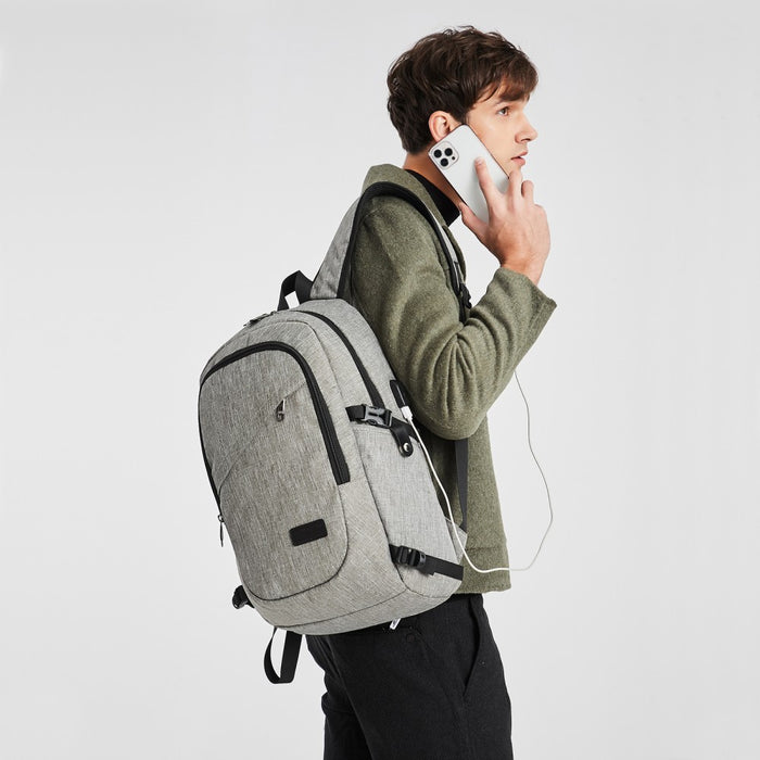 Business Laptop Backpack with USB Charging Port – Grey