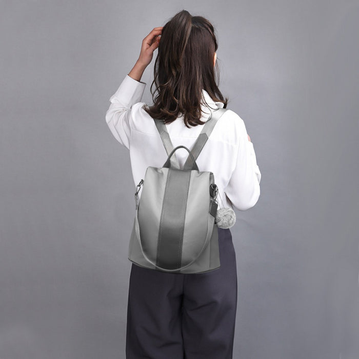 Two Way Backpack Shoulder Bag with Pom Pendant – Grey