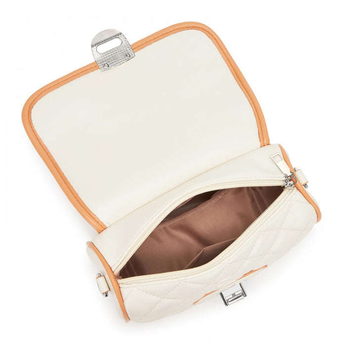 Quilted PU Leather Crossbody Handbag with Secure Lock and Everyday Storage – Beige