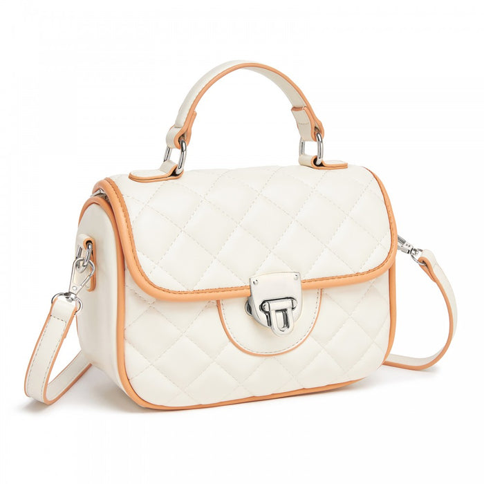 Quilted PU Leather Crossbody Handbag with Secure Lock and Everyday Storage – Beige