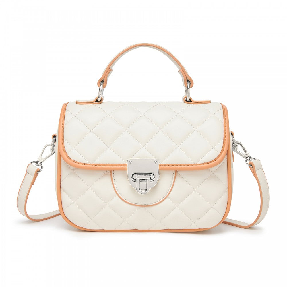 Quilted PU Leather Crossbody Handbag with Secure Lock and Everyday Storage – Beige