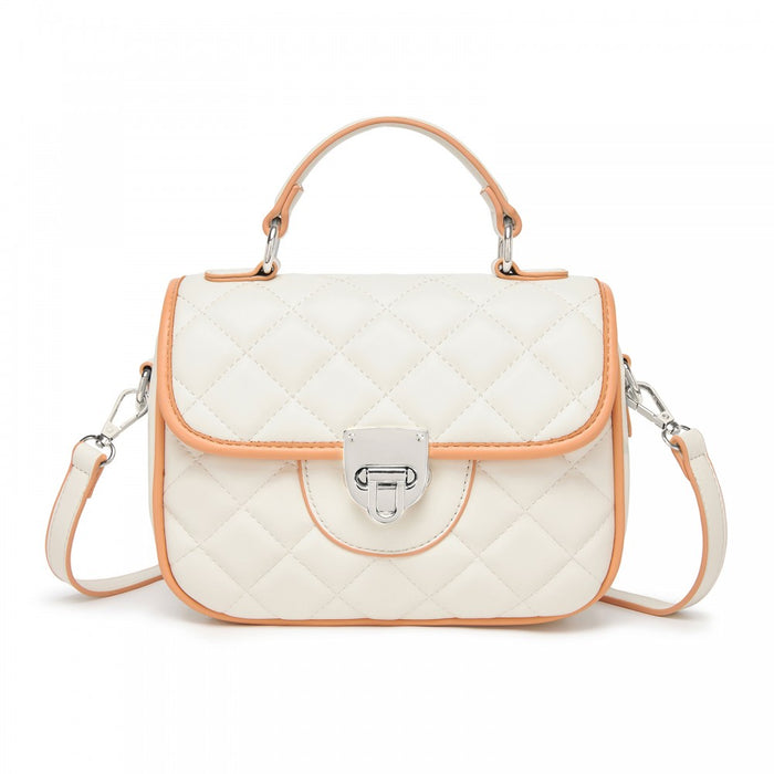 Quilted PU Leather Crossbody Handbag with Secure Lock and Everyday Storage – Beige