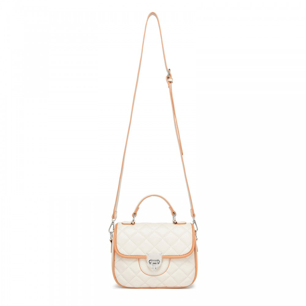 Quilted PU Leather Crossbody Handbag with Secure Lock and Everyday Storage – Beige