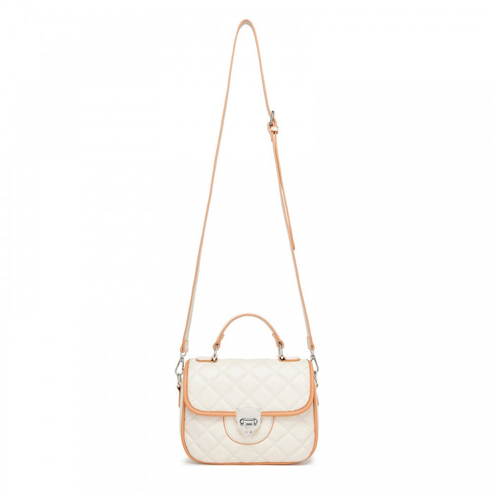 Quilted PU Leather Crossbody Handbag with Secure Lock and Everyday Storage – Beige