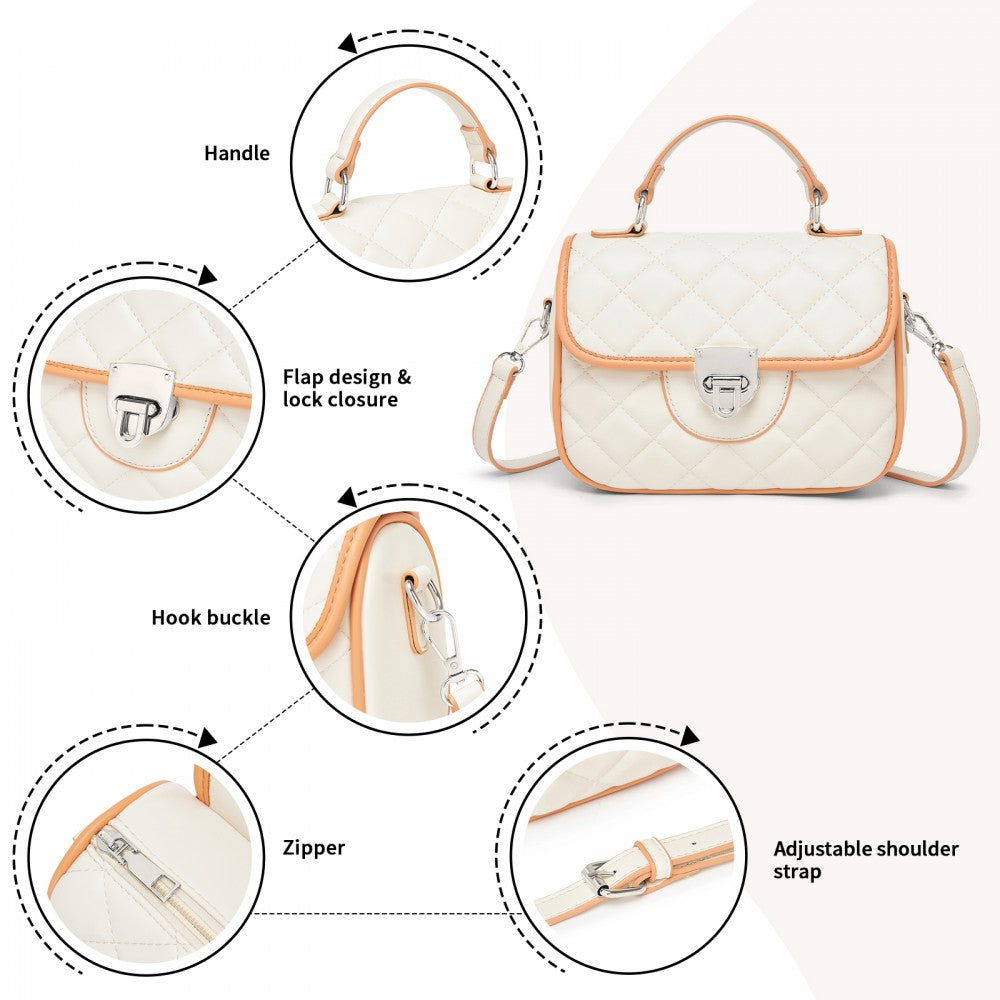 Quilted PU Leather Crossbody Handbag with Secure Lock and Everyday Storage – Beige