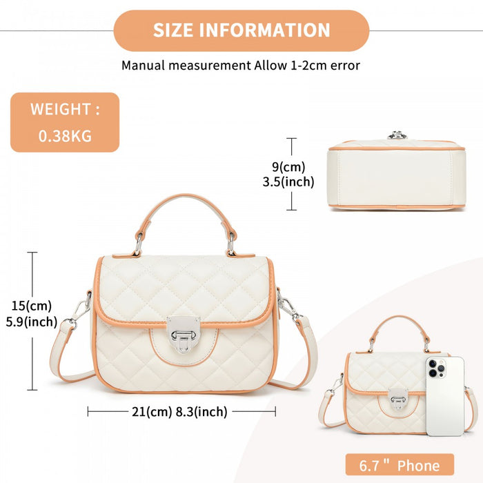 Quilted PU Leather Crossbody Handbag with Secure Lock and Everyday Storage – Beige