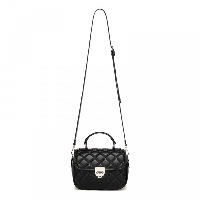 Quilted PU Leather Crossbody Handbag with Secure Lock and Everyday Storage – Black