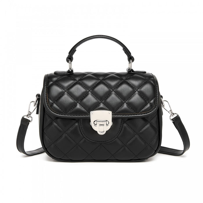 Quilted PU Leather Crossbody Handbag with Secure Lock and Everyday Storage – Black