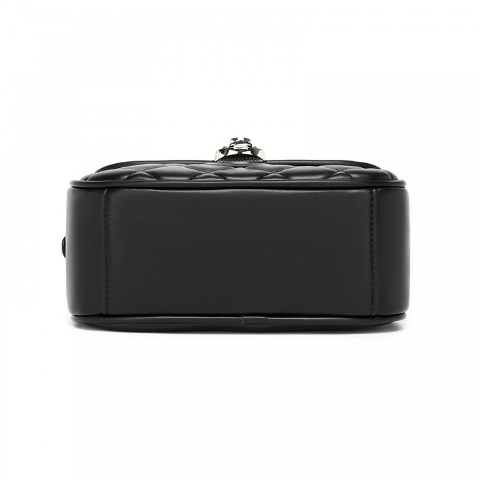 Quilted PU Leather Crossbody Handbag with Secure Lock and Everyday Storage – Black