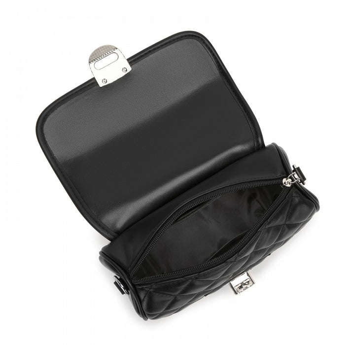 Quilted PU Leather Crossbody Handbag with Secure Lock and Everyday Storage – Black