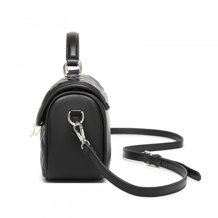 Quilted PU Leather Crossbody Handbag with Secure Lock and Everyday Storage – Black
