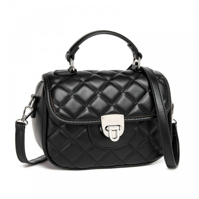Quilted PU Leather Crossbody Handbag with Secure Lock and Everyday Storage – Black