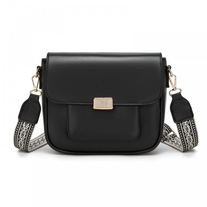 Fashion PU Crossbody Shoulder Bag with Detachable Woven Strap for Women – Black