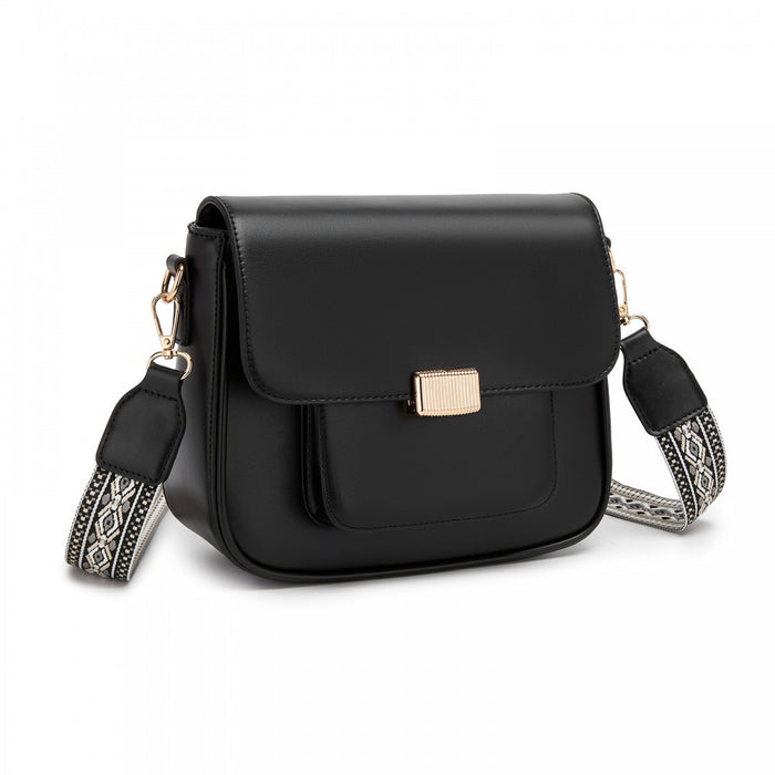 Fashion PU Crossbody Shoulder Bag with Detachable Woven Strap for Women – Black