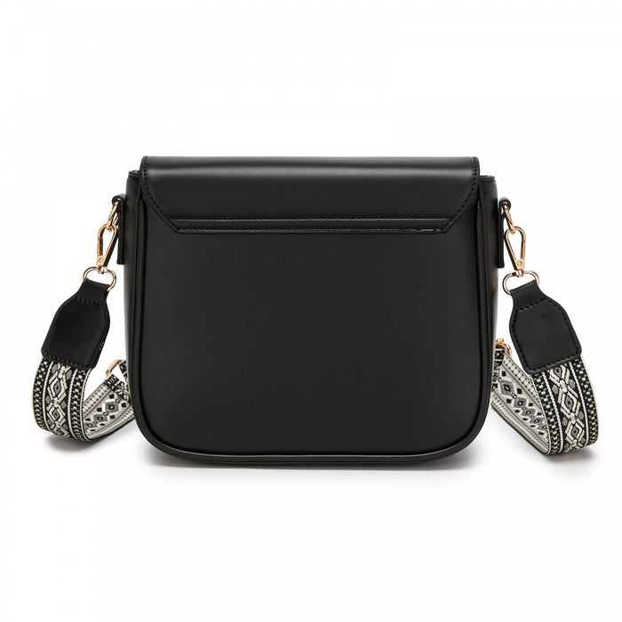 Fashion PU Crossbody Shoulder Bag with Detachable Woven Strap for Women – Black