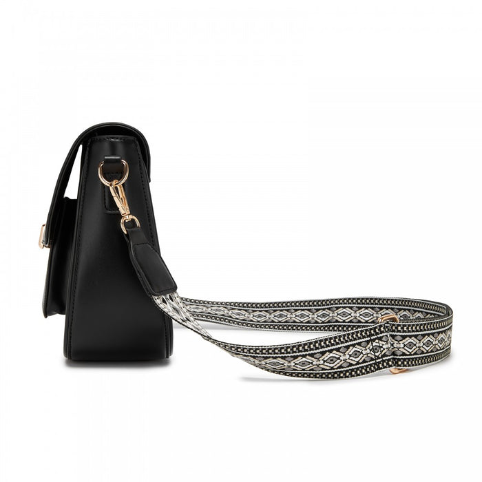 Fashion PU Crossbody Shoulder Bag with Detachable Woven Strap for Women – Black