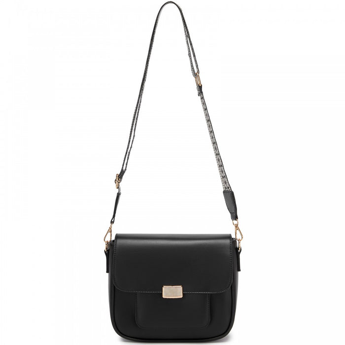 Fashion PU Crossbody Shoulder Bag with Detachable Woven Strap for Women – Black