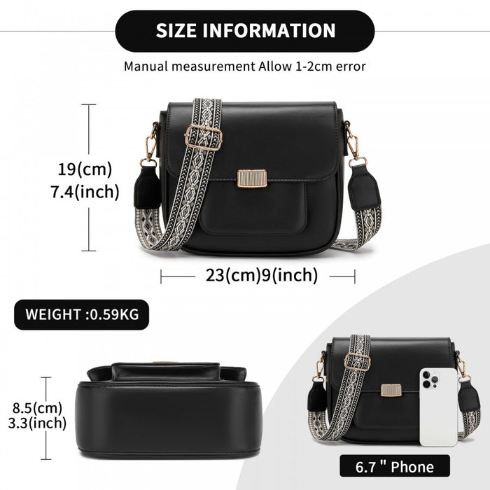 Fashion PU Crossbody Shoulder Bag with Detachable Woven Strap for Women – Black