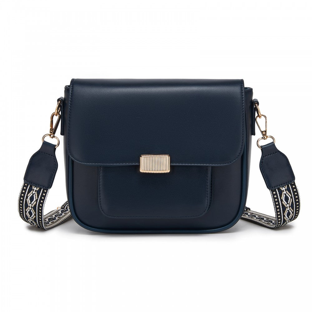 Fashion PU Crossbody Shoulder Bag with Detachable Woven Strap for Women – Navy