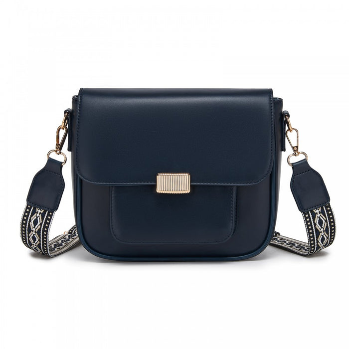 Fashion PU Crossbody Shoulder Bag with Detachable Woven Strap for Women – Navy