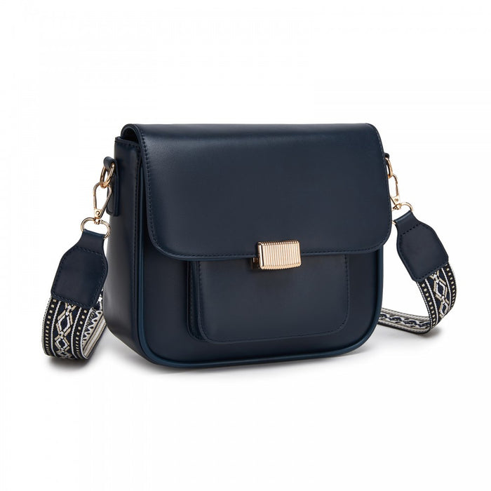 Fashion PU Crossbody Shoulder Bag with Detachable Woven Strap for Women – Navy