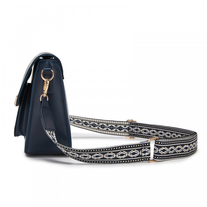 Fashion PU Crossbody Shoulder Bag with Detachable Woven Strap for Women – Navy