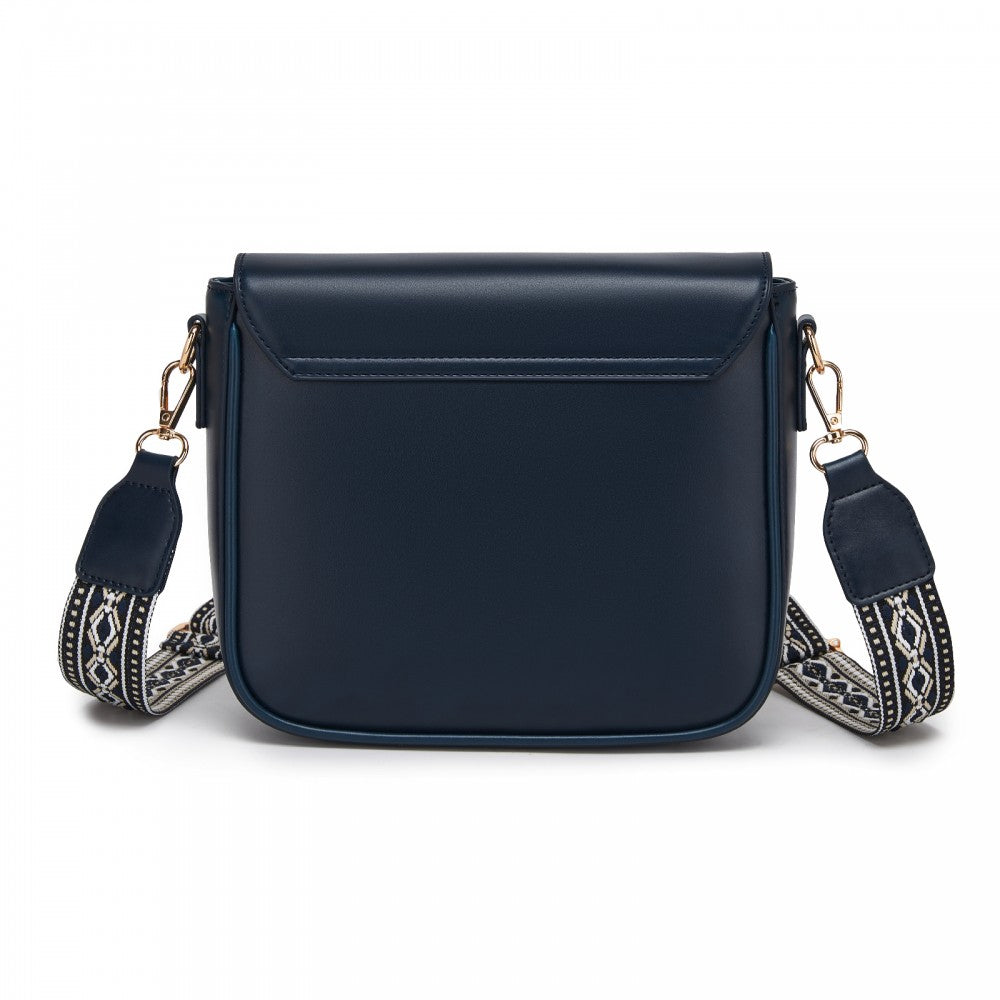 Fashion PU Crossbody Shoulder Bag with Detachable Woven Strap for Women – Navy