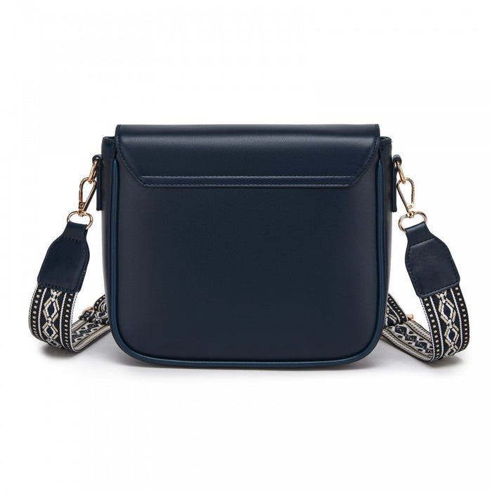 Fashion PU Crossbody Shoulder Bag with Detachable Woven Strap for Women – Navy