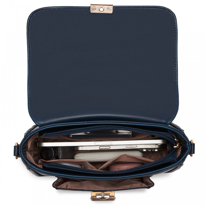 Fashion PU Crossbody Shoulder Bag with Detachable Woven Strap for Women – Navy