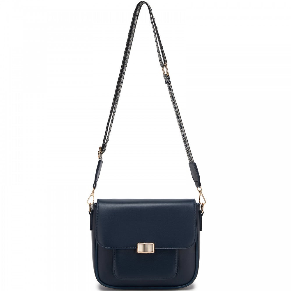 Fashion PU Crossbody Shoulder Bag with Detachable Woven Strap for Women – Navy