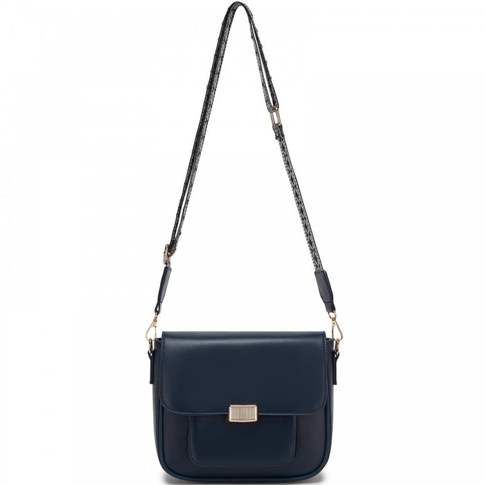Fashion PU Crossbody Shoulder Bag with Detachable Woven Strap for Women – Navy