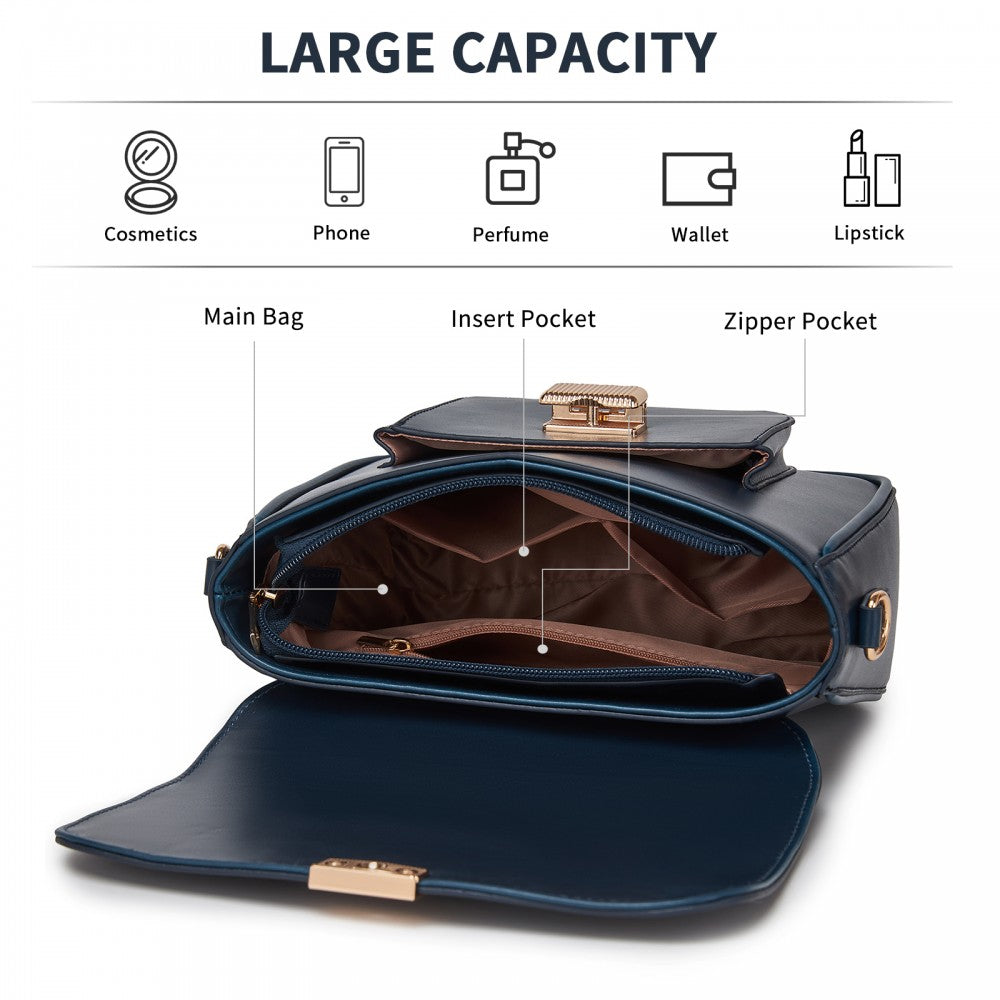 Fashion PU Crossbody Shoulder Bag with Detachable Woven Strap for Women – Navy