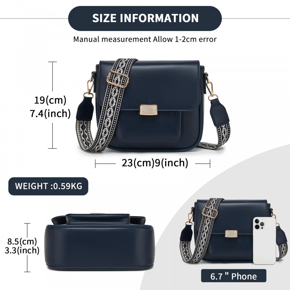 Fashion PU Crossbody Shoulder Bag with Detachable Woven Strap for Women – Navy