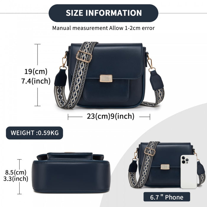 Fashion PU Crossbody Shoulder Bag with Detachable Woven Strap for Women – Navy