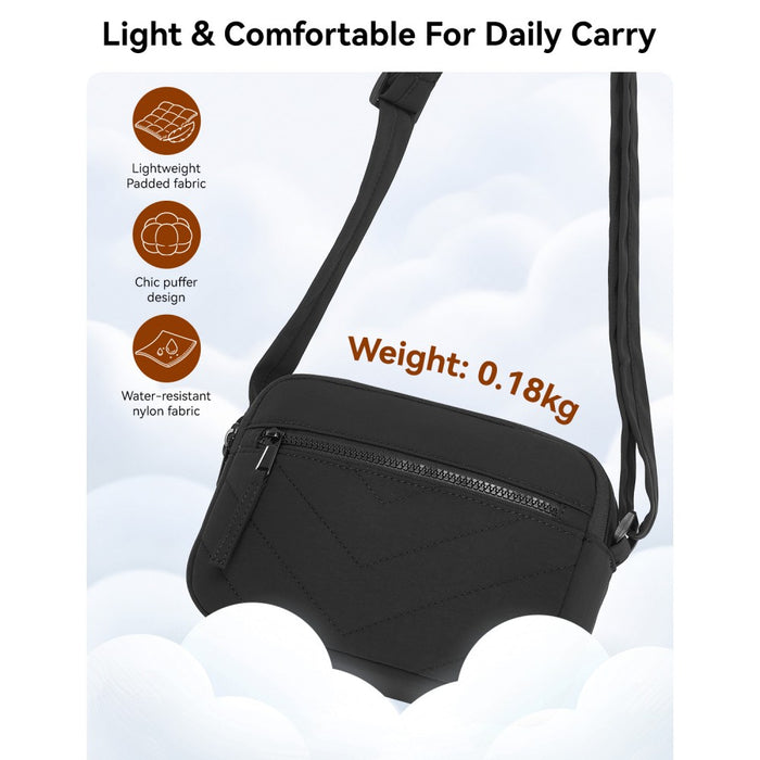 Women's Crossbody Bag, Multi-Zip Pockets Compact Daily Shoulder Bag – Black
