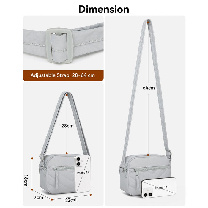 Women's Crossbody Bag, Multi-Zip Pockets Compact Daily Shoulder Bag – Light Grey