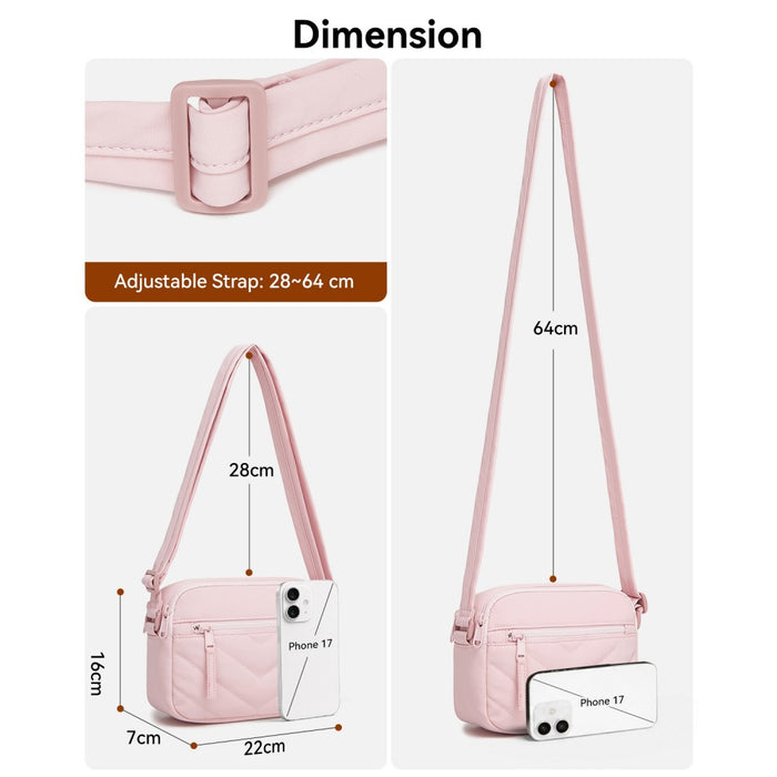 Women's Crossbody Bag, Multi-Zip Pockets Compact Daily Shoulder Bag – Pink