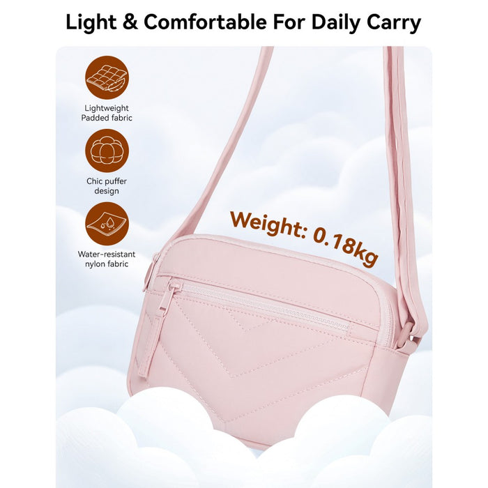 Women's Crossbody Bag, Multi-Zip Pockets Compact Daily Shoulder Bag – Pink