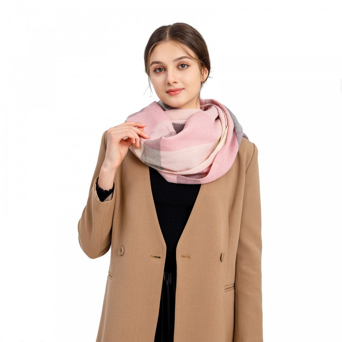 Women Fashion Long Shawl Grid Tassel Winter Warm Lattice Large Scarf – Pink