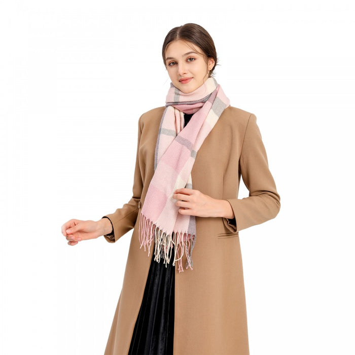 Women Fashion Long Shawl Grid Tassel Winter Warm Lattice Large Scarf – Pink